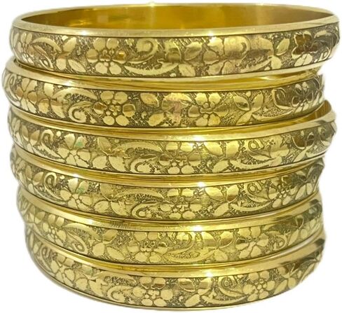 Gold Bangle Bracelet for Women Vintage Indian Brass Bangles Multi Layer Stackable Textured Gold Plated Womens Chunky Bracelets Boho Jewelery Set in Saudi Arabia