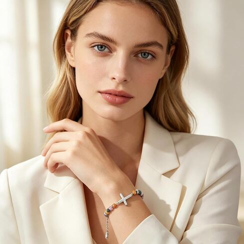 GAUEIOUR Cross Natural Stone Bracelet for Women,Birthday Easter Baptism Stainless Steel Cross Christian Religious Faith Bracelet,To My Friend Inspirational Scripture Positive Memory Jewelry Gift in Saudi Arabia