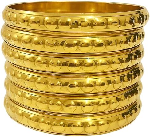 Gold Bangle Bracelet for Women Vintage Indian Brass Bangles Multi Layer Stackable Textured Gold Plated Womens Chunky Bracelets Boho Jewelery Set in Saudi Arabia