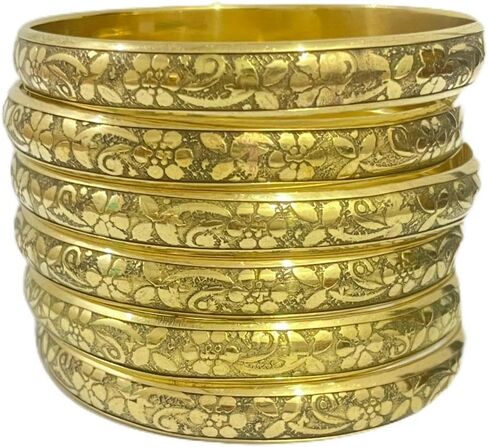 Gold Bangle Bracelet for Women Vintage Indian Brass Bangles Multi Layer Stackable Textured Gold Plated Womens Chunky Bracelets Boho Jewelery Set in Saudi Arabia