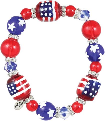 Kate & Macy All for America Patriotic Beaded Stretch Bracelet | Handpainted patriotic beads with stars and Americana colors. Festive bracelet for summer celebrations and everyday wear in Saudi Arabia