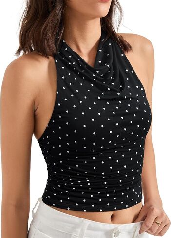 SUUKSESS Women Halter Backless Tank Tops Sexy Cowl Neck Summer Going Out Cami Tops in Kuwait