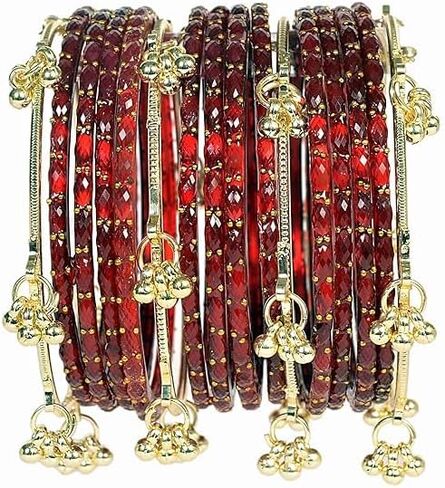 Kashmiri Ghungroo glass Bangles set Viral Raindrop Multi Set for Women and Girls Set of 16 Pcs Dark Green in Kuwait