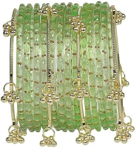 Kashmiri Ghungroo glass Bangles set Viral Raindrop Multi Set for Women and Girls Set of 16 Pcs Dark Green in Kuwait