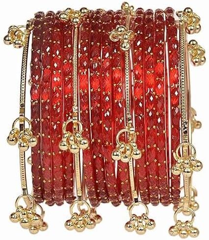 Kashmiri Ghungroo glass Bangles set Viral Raindrop Multi Set for Women and Girls Set of 16 Pcs Dark Green in Kuwait