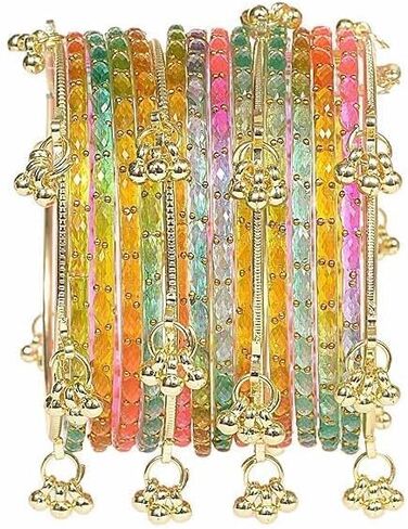 Kashmiri Ghungroo glass Bangles set Viral Raindrop Multi Set for Women and Girls Set of 16 Pcs Dark Green in Kuwait