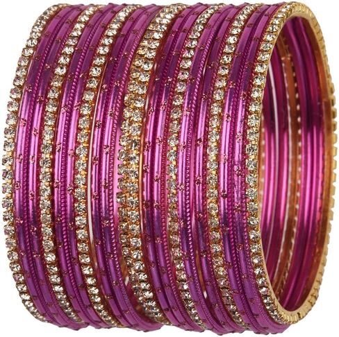 Efulgenz Indian Bangle Set Rhinestone CZ Glossy Metal Bracelet Bangle Jewelry for Women in Kuwait