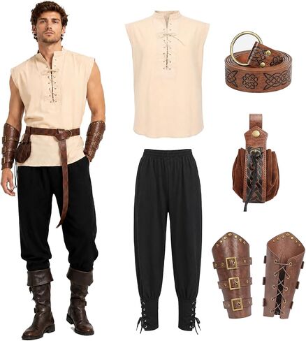 8PCS/6PCSMen's Renaissance Costume– Medieval & Viking Outfit Set with Accessorie for LARP Cosplay Halloween in Saudi Arabia