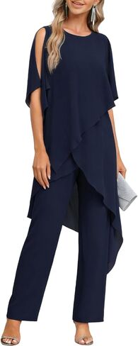 Chiffon Mother of The Bride Pants Suit for Women 2 Pieces Dressy Grandmother Pantsuits Formal Evening Outfits in Saudi Arabia