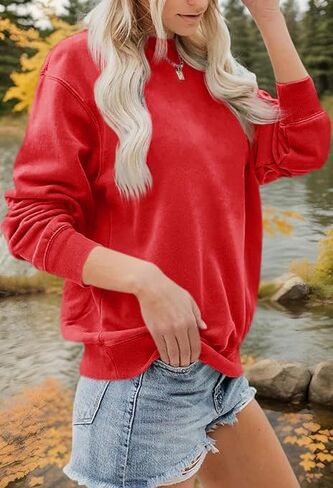 Womens Casual Long Sleeve Sweatshirt Crew Neck Cute Pullover Relaxed Fit Tops in Kuwait
