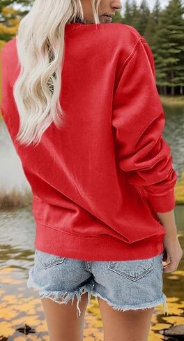 Womens Casual Long Sleeve Sweatshirt Crew Neck Cute Pullover Relaxed Fit Tops in Kuwait