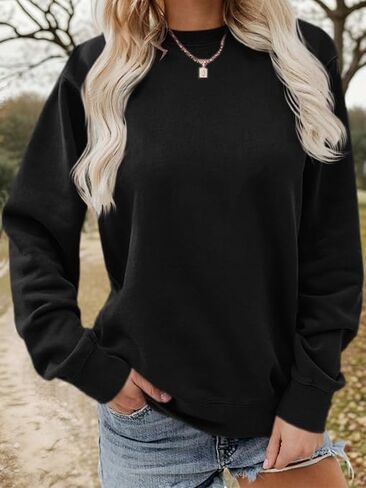 Womens Casual Long Sleeve Sweatshirt Crew Neck Cute Pullover Relaxed Fit Tops in Kuwait