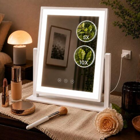 DECADENCE 14.1 Inch LED Vanity Makeup Mirror with Lights for Women and Mom, 10X/5X Detachable Magnifiers, 3 Color Modes, Dimmable Touch Control, 360 Degree Rotation, Tabletop Cosmetic Mirror in Kuwait