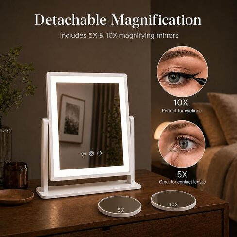 DECADENCE 14.1 Inch LED Vanity Makeup Mirror with Lights for Women and Mom, 10X/5X Detachable Magnifiers, 3 Color Modes, Dimmable Touch Control, 360 Degree Rotation, Tabletop Cosmetic Mirror in Kuwait