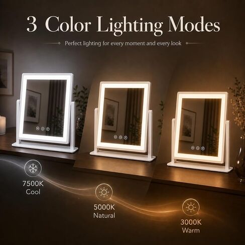 DECADENCE 14.1 Inch LED Vanity Makeup Mirror with Lights for Women and Mom, 10X/5X Detachable Magnifiers, 3 Color Modes, Dimmable Touch Control, 360 Degree Rotation, Tabletop Cosmetic Mirror in Kuwait