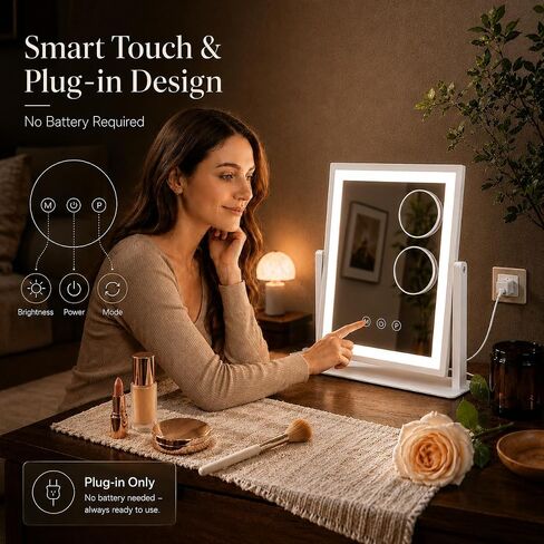 DECADENCE 14.1 Inch LED Vanity Makeup Mirror with Lights for Women and Mom, 10X/5X Detachable Magnifiers, 3 Color Modes, Dimmable Touch Control, 360 Degree Rotation, Tabletop Cosmetic Mirror in Kuwait