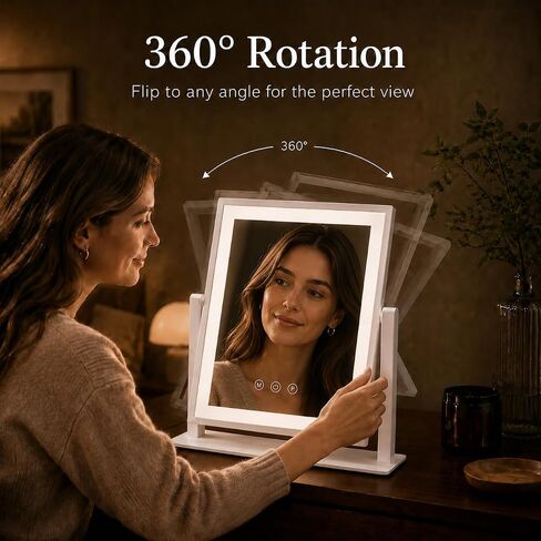 DECADENCE 14.1 Inch LED Vanity Makeup Mirror with Lights for Women and Mom, 10X/5X Detachable Magnifiers, 3 Color Modes, Dimmable Touch Control, 360 Degree Rotation, Tabletop Cosmetic Mirror in Kuwait
