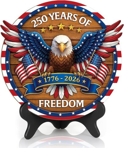 250 Anniversary USA Decorations 4th of July Patriotic Memorial Day Table Sign Independence Day Table Centerpieces Indoor Wood Americana Eagle Tiered Tray Decor Desk Veterans Day for Home Office Shelf in Kuwait