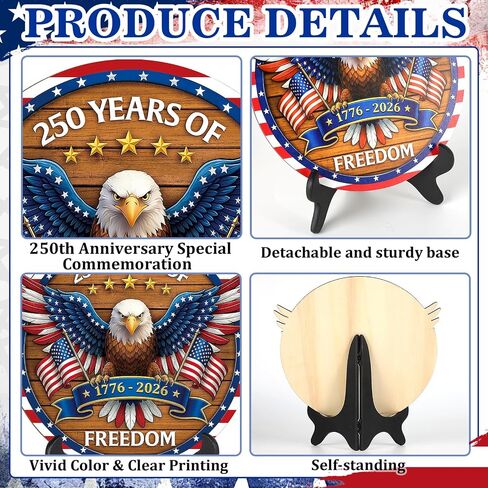 250 Anniversary USA Decorations 4th of July Patriotic Memorial Day Table Sign Independence Day Table Centerpieces Indoor Wood Americana Eagle Tiered Tray Decor Desk Veterans Day for Home Office Shelf in Kuwait