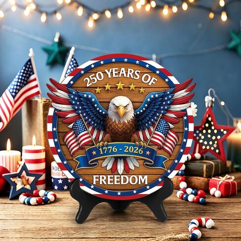 250 Anniversary USA Decorations 4th of July Patriotic Memorial Day Table Sign Independence Day Table Centerpieces Indoor Wood Americana Eagle Tiered Tray Decor Desk Veterans Day for Home Office Shelf in Kuwait