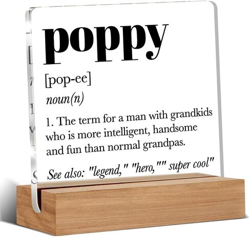 Gifts for Grandpa Poppy, Poppy Definition Gift, Grandfather Gift Ideas, Grandfather Christmas Gifts, Desk Decor Acrylic Sign, 4 x 4 Inches in Saudi Arabia