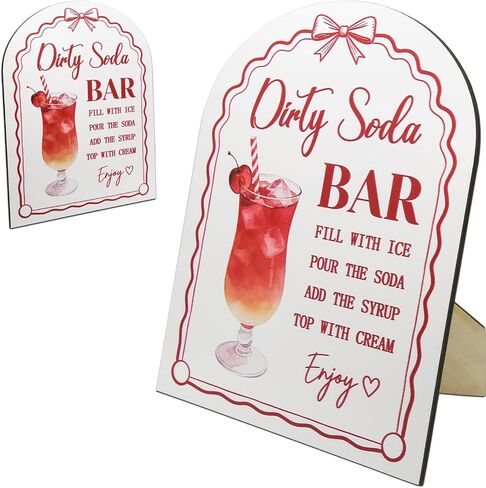 Wood Dirty Soda Bar Sign for Party Decor, Dirty Soda Bar Supplies Standing Sign, Reusable for Home & Birthday Party Decorations, Retirement, Anniversary in Kuwait