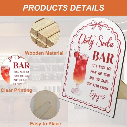 Wood Dirty Soda Bar Sign for Party Decor, Dirty Soda Bar Supplies Standing Sign, Reusable for Home & Birthday Party Decorations, Retirement, Anniversary in Kuwait
