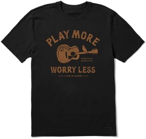 الحياة جيدة. تي شيرت Crafty Guitar Play More SS Crusher للرجال، أسود داكن، مقاس كبير in Kuwait
