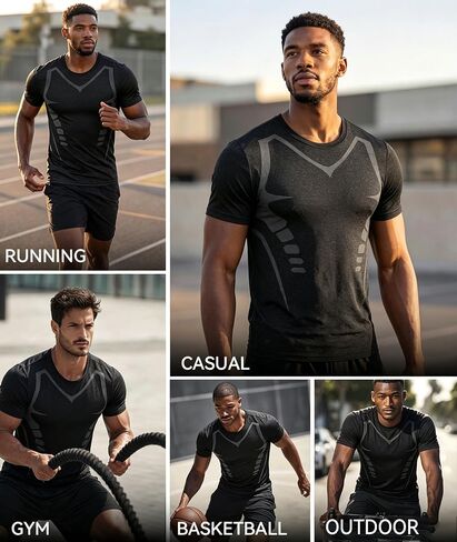 Mens Workout Shirts Short Sleeve Black T Shirts, Athletic Running Gym Shirts for Men, Mens Moisture Wicking Tee Tops in Saudi Arabia