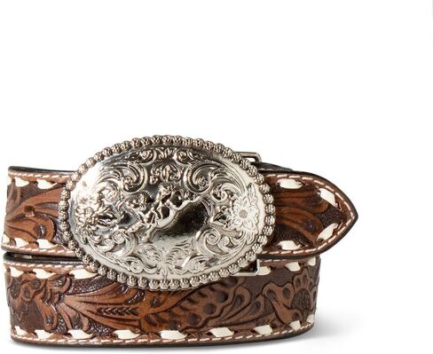ARIAT BOYS''''BELT - جلد أصلي ، يدوي الأزهار ، غرز الدانتيل باك أبيض مع مشبك الفضة بالخرز in Kuwait