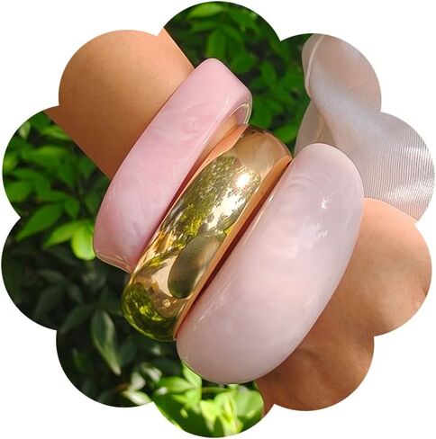 CJIAYUJEW Chunky Bangle Bracelets Set for Women 3pcs Colorful Wide Resin Geometric Bangles Trendy Statement Acrylic Stackable Bracelet Jewelry Gift in Kuwait