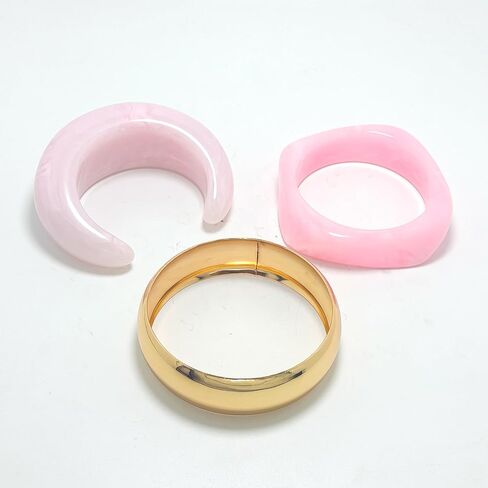 CJIAYUJEW Chunky Bangle Bracelets Set for Women 3pcs Colorful Wide Resin Geometric Bangles Trendy Statement Acrylic Stackable Bracelet Jewelry Gift in Kuwait