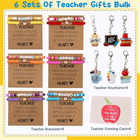24Pcs Teacher Appreciation Gifts In Bulk, 6 Pack Gift Set With Keychains, Bracelets, Greeting Card, Teacher Appreciation Gifts, Best End Of Year Teachers Gift For Women, Creative Thank You Teachers Supplies in Kuwait