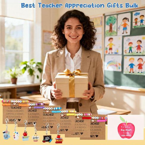 24Pcs Teacher Appreciation Gifts In Bulk, 6 Pack Gift Set With Keychains, Bracelets, Greeting Card, Teacher Appreciation Gifts, Best End Of Year Teachers Gift For Women, Creative Thank You Teachers Supplies in Kuwait