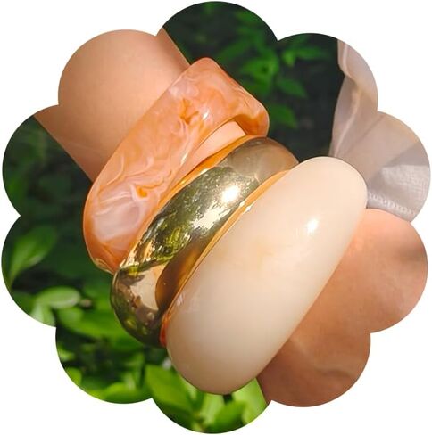 CJIAYUJEW Chunky Bangle Bracelets Set for Women 3pcs Colorful Wide Resin Geometric Bangles Trendy Statement Acrylic Stackable Bracelet Jewelry Gift in Kuwait