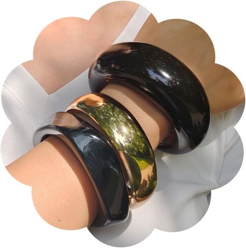 CJIAYUJEW Chunky Bangle Bracelets Set for Women 3pcs Colorful Wide Resin Geometric Bangles Trendy Statement Acrylic Stackable Bracelet Jewelry Gift in Kuwait