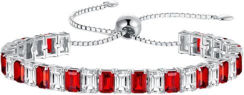 White Gold Plated Sterling Silver Birthstone Bracelets for Women, Adjustable 6-9 Inches Hypoallergenic Tennis Bracelets,Gifts for Anniversary/Birthday/Valentine's Day in Saudi Arabia