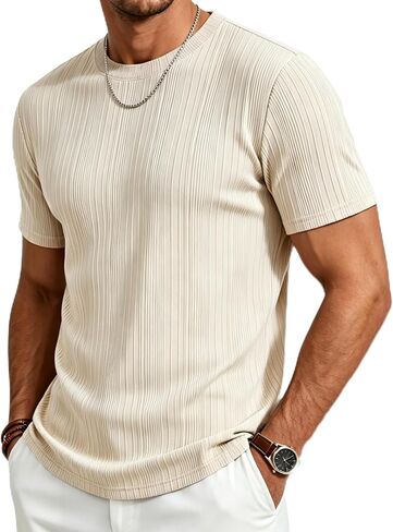 Gracyoga Men's T-Shirts Short Sleeve Knit Casual Ribbed Dress Tee Shirt | Breathable,Unique,Fashion,Stylish,Fitted,Styling,Dressy,Soft,Formal,Daily Wear,Streetwear,Outfit,from Office to After-Work in Saudi Arabia