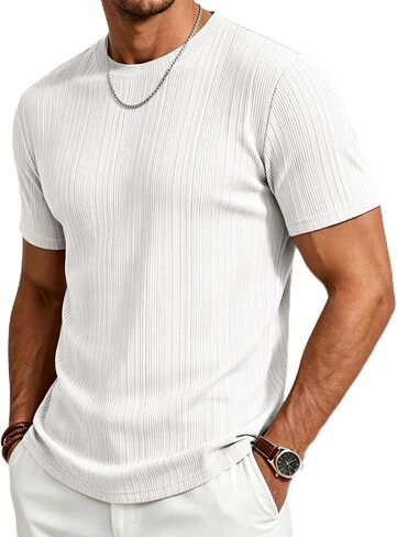 Gracyoga Men's T-Shirts Short Sleeve Knit Casual Ribbed Dress Tee Shirt | Breathable,Unique,Fashion,Stylish,Fitted,Styling,Dressy,Soft,Formal,Daily Wear,Streetwear,Outfit,from Office to After-Work in Saudi Arabia