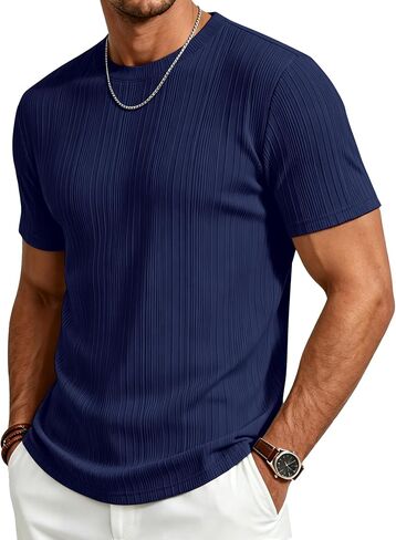 Gracyoga Men's T-Shirts Short Sleeve Knit Casual Ribbed Dress Tee Shirt | Breathable,Unique,Fashion,Stylish,Fitted,Styling,Dressy,Soft,Formal,Daily Wear,Streetwear,Outfit,from Office to After-Work in Saudi Arabia