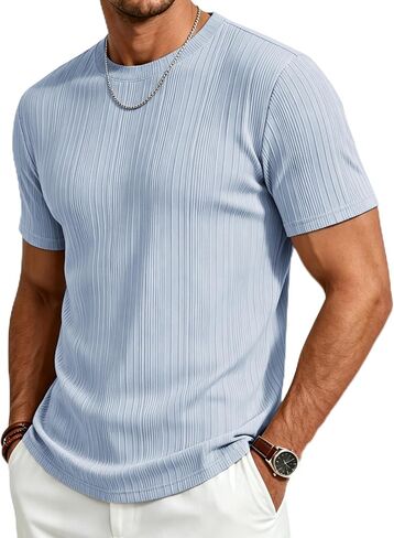 Gracyoga Men's T-Shirts Short Sleeve Knit Casual Ribbed Dress Tee Shirt | Breathable,Unique,Fashion,Stylish,Fitted,Styling,Dressy,Soft,Formal,Daily Wear,Streetwear,Outfit,from Office to After-Work in Saudi Arabia