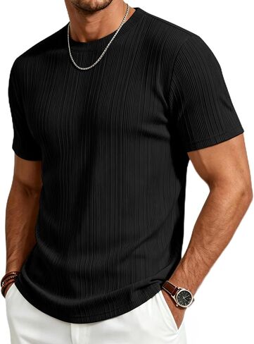Gracyoga Men's T-Shirts Short Sleeve Knit Casual Ribbed Dress Tee Shirt | Breathable,Unique,Fashion,Stylish,Fitted,Styling,Dressy,Soft,Formal,Daily Wear,Streetwear,Outfit,from Office to After-Work in Saudi Arabia