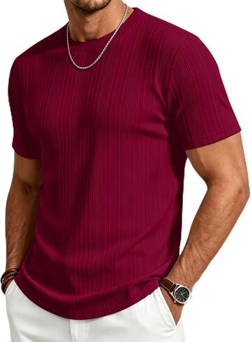 Gracyoga Men's T-Shirts Short Sleeve Knit Casual Ribbed Dress Tee Shirt | Breathable,Unique,Fashion,Stylish,Fitted,Styling,Dressy,Soft,Formal,Daily Wear,Streetwear,Outfit,from Office to After-Work in Saudi Arabia