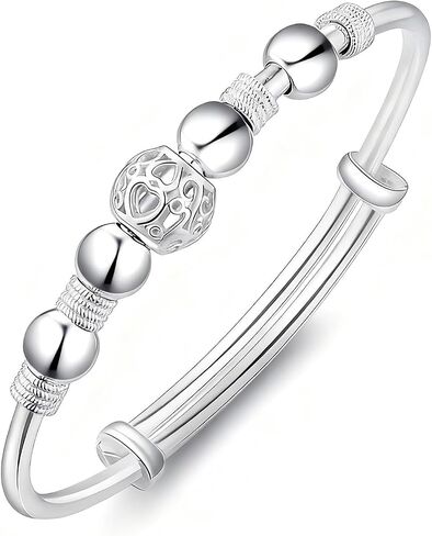 925 Sterling Silver Adjustable Bracelet for Women, Hollow Lantern Bead Design, Sliding Clasp Bangle, Elegant Jewelry Gift for Valentine’s Day, Birthday, Anniversary in Saudi Arabia