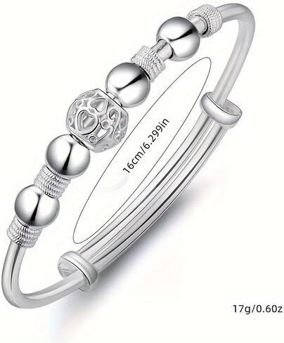925 Sterling Silver Adjustable Bracelet for Women, Hollow Lantern Bead Design, Sliding Clasp Bangle, Elegant Jewelry Gift for Valentine’s Day, Birthday, Anniversary in Saudi Arabia