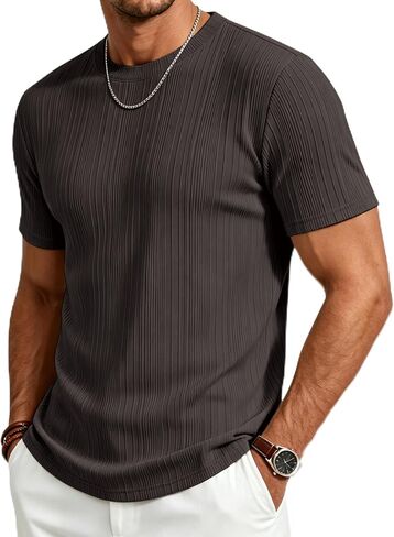 Gracyoga Men's T-Shirts Short Sleeve Knit Casual Ribbed Dress Tee Shirt | Breathable,Unique,Fashion,Stylish,Fitted,Styling,Dressy,Soft,Formal,Daily Wear,Streetwear,Outfit,from Office to After-Work in Saudi Arabia