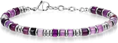 Purple Natural Stone Heishi Beaded Bracelet, Silver Accent, Adjustable, Boho Style in Kuwait