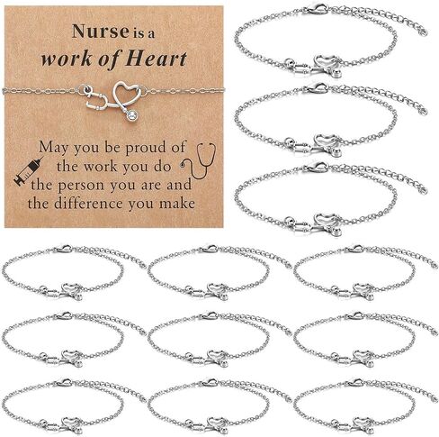 Tondiamo 12 Sets Nurse Gifts for Women CNA Week Gift Bulk 2026 Stethoscope Heart Bracelet Nursing Appreciation Pendant Jewelry Medical Practitioner Doctor Nurse Graduation Gifts for Woman New Nurses in Kuwait