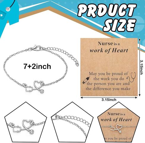 Tondiamo 12 Sets Nurse Gifts for Women CNA Week Gift Bulk 2026 Stethoscope Heart Bracelet Nursing Appreciation Pendant Jewelry Medical Practitioner Doctor Nurse Graduation Gifts for Woman New Nurses in Kuwait