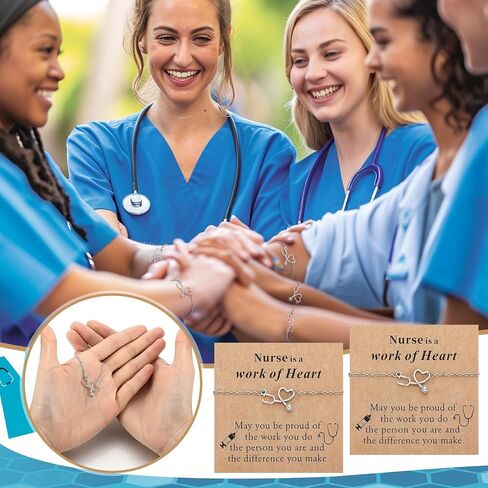 Tondiamo 12 Sets Nurse Gifts for Women CNA Week Gift Bulk 2026 Stethoscope Heart Bracelet Nursing Appreciation Pendant Jewelry Medical Practitioner Doctor Nurse Graduation Gifts for Woman New Nurses in Kuwait